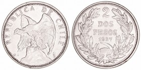 Chile 
2 Pesos. AR. Santiago. 1927. 18.00g. KM.172. MBC.