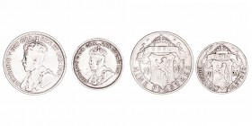 Chipre Jorge V
AR. Lote de 2 monedas. 4 1/2 Piastras 1921 y 9 Piastras 1919. MBC- a BC+.