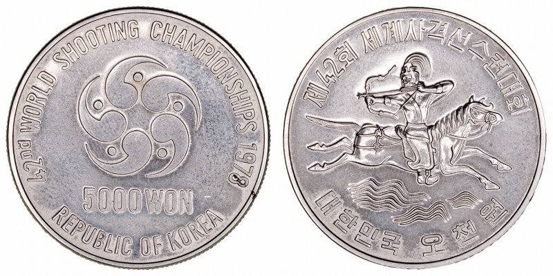 Corea 
5000 Won. AR. 1978. 42º Campeonato Mundial de Tiro. 23.17g. KM.23. Escas...