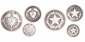Cuba 
AR. 1915. Lote de 3 monedas. 10, 20 y 50 Centavos. MBC- a BC+.