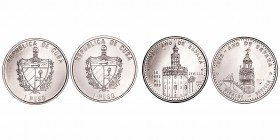 Cuba 
Peso. Cuproníquel. Lote de 2 monedas. Año de España. La Giralda 1991 y La Torre del Oro 1992. EBC.