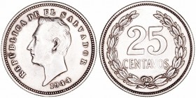 El Salvador 
25 Centavos. AR. 1944. 7.49g. KM.136. MBC+.