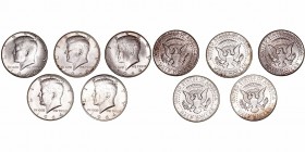 Estados Unidos 
1/2 Dólar. AR. 1964. Lote de 5 monedas. KM.202. EBC+ a EBC-.