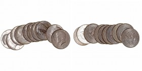 Estados Unidos 
1/2 Dólar. AR. Lote de 12 monedas. 1965 (2), 1966 (3), 1967 (3), 1968 D (2) y 1969 D (2). KM.202a. EBC+ a MBC+.