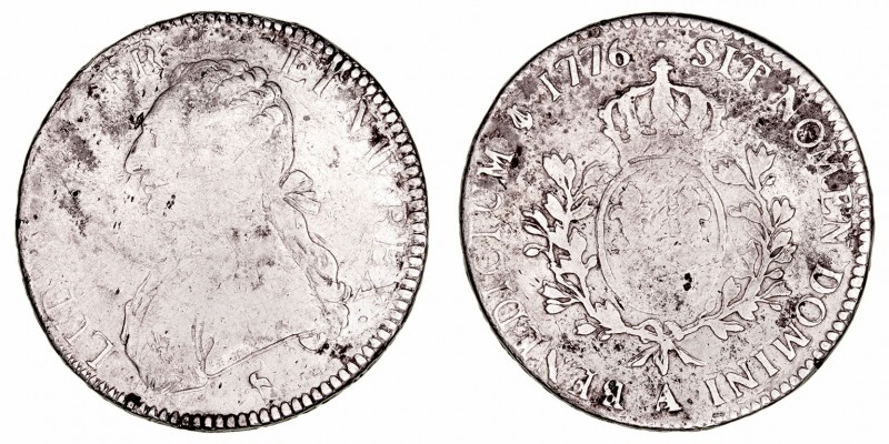 Francia Luis XVI
Ecu. AR. 1776 A. 28.76g. Gadoury 353. RC/BC-.