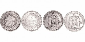 Francia 
5 Francos. AR. Lote de 2 monedas. 1848 A y 1873 A. BC+.