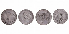 Gibraltar 
Quarto. AE. Lote de 2 monedas. (1802) y 1810. KM.Tn1 y 3.1. BC a RC.