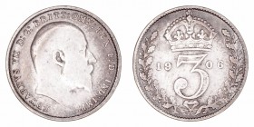 Gran Bretaña Eduardo VII
3 Pence. AR. 1906. 1.37g. KM.797,2. MBC-.