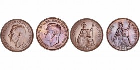 Gran Bretaña Jorge VI
Penny. AE. Lote de 2 monedas. 1946 y 1949. EBC a EBC-.