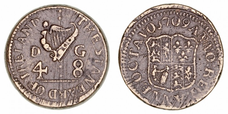 Irlanda 
Ponderal. AE. 1709. Ana (1702-1714). Pistole, D:G/4:8. 6.71g. W.2636. ...