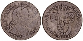 Italia 
20 Soldi. AE. 1796. Victorio Amadeo III (1773-1796). Turín. Biaggi 851c. Rayas. (BC-).