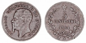 Italia Víctor Manuel II
5 Centesimi. AE. Nápoles. 1861 N. Serie 4.89. Mont.249. Pag.553. Escasa. BC-.