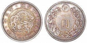 Japón 
Yen. AR. Año 16 (1883). 26.94g. Y.A25.2. Pátina oscura. Escasa. MBC+/MBC.