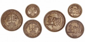Mónaco 
AE. 1924. Lote de monedas. 50 Céntimos, 1 y 2 Francos. MBC a MBC-.