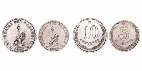 Paraguay 
Cuproníquel. Lote de 2 monedas. 5 Centavos 1903 y 10 Centavos 1900. MBC a MBC-.