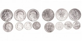 Polonia 
AR. Lote de 7 monedas. 2 Zlotych 1932, 1934 y 1936, 5 Zlotych 1933, 10 Zlotych 1932, 1933 y 1935. MBC- a BC+.