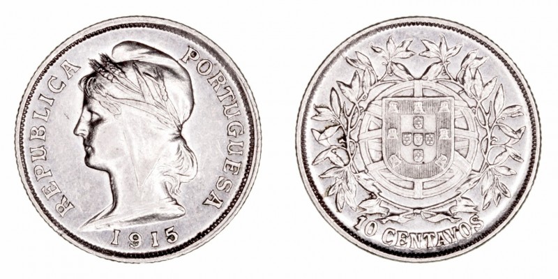 Portugal 
10 Centavos. AR. 1915. 2.53g. KM.563. EBC-.