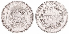 Uruguay 
Peso. AR. 1895. 24.92g. KM.17a. Golpes en canto y rayitas. (BC+).