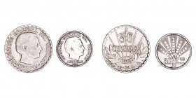 Uruguay 
AR. Lote de 2 monedas. 20 Centésimos 1954 y 50 Centésimos 1943. MBC+ a MBC.