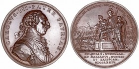 Carlos III
Medalla. AE. Establecimiento de las Colonias Gemelas en Sierra Morena, 1774. Grabador Prieto en anverso y Gil en reverso. 91.93g. 56.00mm....