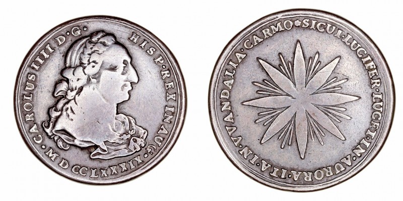 Carlos IV
Medalla. AE. Proclamación en Carmona 1789. 10.95g. 30.00mm. H.22. MBC...