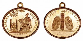 Fernando VII
Medalla. A los Constitucionales. De la unión nace la fuerza, 1820. 17.80g. 33.00mm. VQ.14224. Dorada, oval y con anilla. Bella pieza. Es...