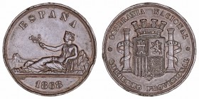 Gobierno Provisional
Medalla. AE. 1868. Soberanía Nacional. Grabador L. Marchionni. 25.22g. 36.00mm. VQ.14374. Golpes en canto. (MBC/MBC-).