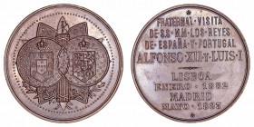 Alfonso XII
Medalla. AE. Intercambio de visitas de los reyes de España y Portugal, Lisboa Enero 1882 y Madrid Mayo 1883. 20.27g. 37.00mm. Vives 513. ...