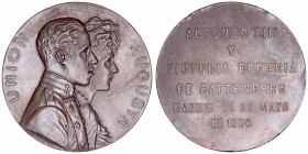 Alfonso XIII
Medalla. AE. Unión Augusta entre Alfonso XIII y Victoria Eugenia de Battenberg, Madrid 31 Mayo 1906. Grabador B. Maura. 85.22g. 60.00mm....