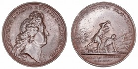 Luis XIV
Medalla. Estaño. (1692). Batalla de Stenkercam (acuñación del siglo XIX). 23.41g. 41.00mm. MBC.