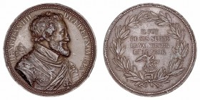 Enrique III
Medalla. Estaño. Enrique III rey de Francia y Navarra (acuñación del siglo XIX). 40.94g. 40.00mm. Golpecitos en canto. (MBC).