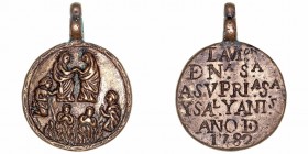 Religiosas
Medalla. AE. Visita de la Virgen a Santa Isabel, 1782. 38.00mm. Con anilla. Puntos de verdín. Escasa. (MBC).