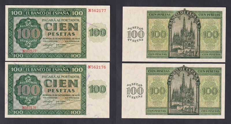 Estado Español, Banco de España
100 Pesetas. Burgos, 21 noviembre 1936. Serie N...