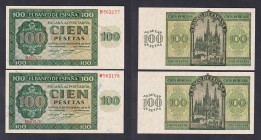 Estado Español, Banco de España
100 Pesetas. Burgos, 21 noviembre 1936. Serie N. Pareja correlativa. ED.421a. Muy buenos ejemplares. EBC+.