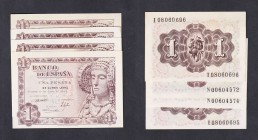 Estado Español, Banco de España
1 Peseta. 19 junio 1948. Lote de 4 billetes. Serie I (2) y N (2). ED.457a. SC a EBC+.