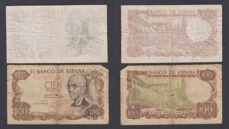 Estado Español, Banco de España
100 Pesetas. 17 noviembre 1970. Lote de 2 bille...