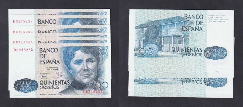 Juan Carlos I, Banco de España
500 Pesetas. 23 octubre 1979. Serie D. Lote de 6...