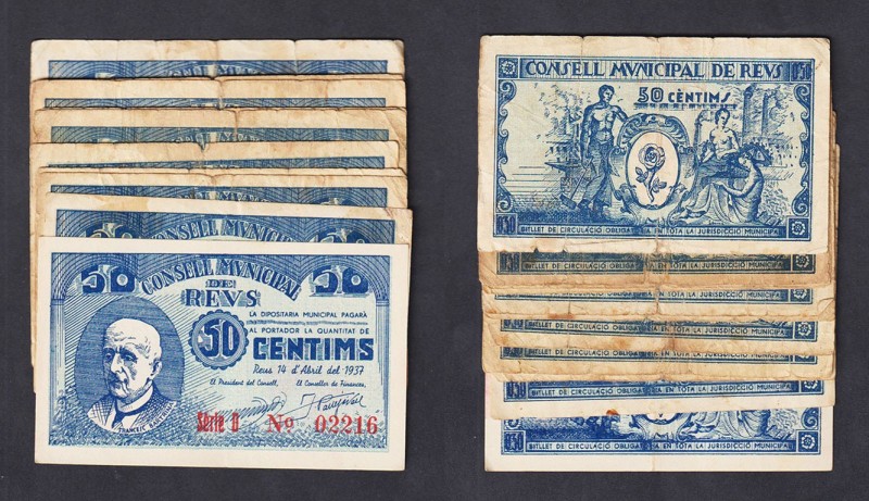 Billetes locales
Reus, C.M. Serie de personajes. Lote de 11 billetes. 50 Céntim...