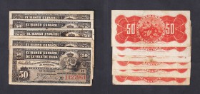 Banco Español de la Isla de Cuba
50 Centavos. Habana, 15 mayo 1896. Lote de 6 billetes. ED.70. MBC a BC+.
