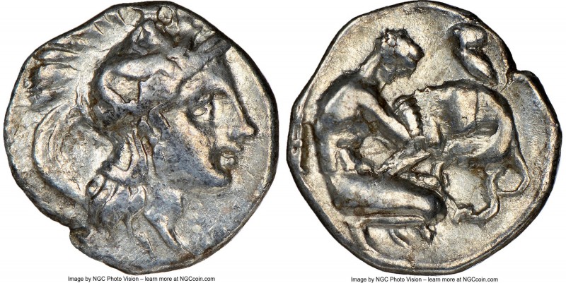 CALABRIA. Tarentum. Ca. 380-280 BC. AR diobol (12mm, 2h). NGC Choice VF. Ca. 325...