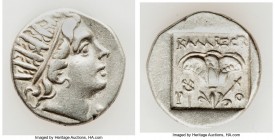CARIAN ISLANDS. Rhodes. Ca. 88-84 BC. AR drachm (15mm, 2.61 gm, 12h). Choice VF. Plinthophoric standard, Callixei(nos), magistrate. Radiate head of He...