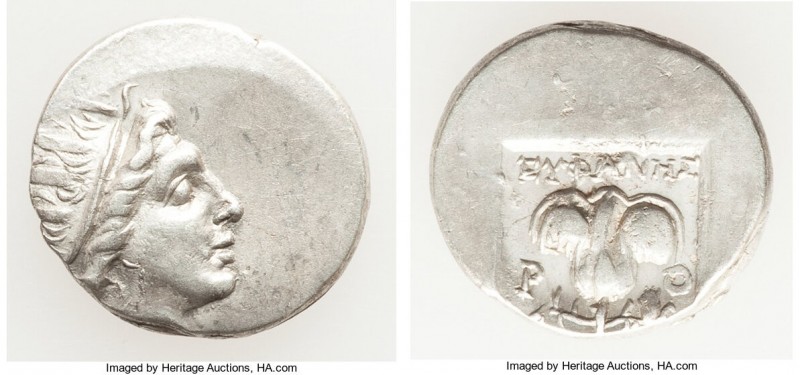 CARIAN ISLANDS. Rhodes. Ca. 88-84 BC. AR drachm (16mm, 2.70 gm, 10h). XF. Plinth...
