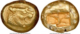 LYDIAN KINGDOM. Alyattes or Walwet (ca. 610-546 BC). EL third-stater or trite (13mm, 4.75 gm). NGC Choice XF 4/5 - 5/5. Uninscribed, Lydo-Milesian sta...