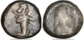 ACHAEMENID PERSIA. Darius I-Xerxes II (ca. 485-480 BC). AR siglos (15mm, 5.29 gm). NGC AU 4/5 - 4/5. Sardes. Persian king or hero, wearing cidaris and...