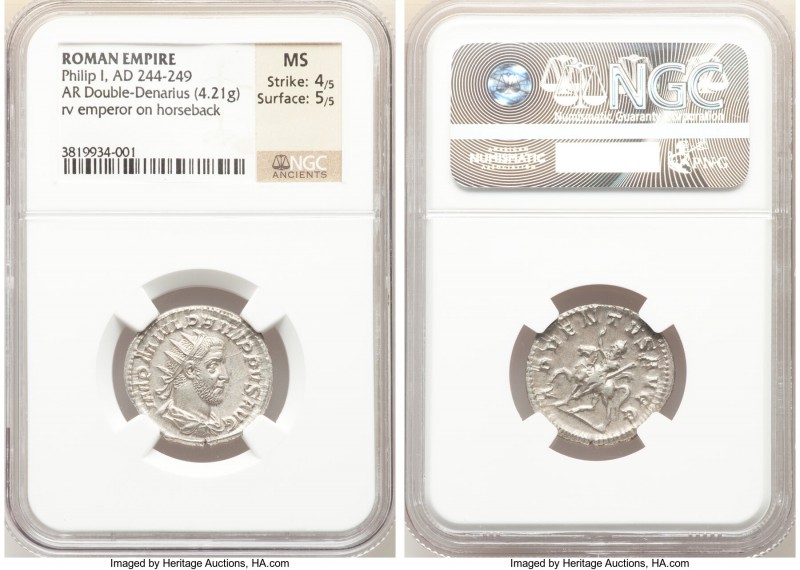 Philip I (AD 244-249). AR antoninianus (22mm, 4.21 gm, 1h). NGC MS 4/5 - 5/5. Ro...