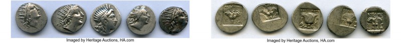 ANCIENT LOTS. Greek. Carian Islands. Rhodes. Ca. 88-84 BC. Lot of five (5) AR dr...