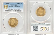 Franz II gold Souverain d'Or 1793-H MS61 PCGS, Gunzburg mint, KM64. 

HID09801242017

© 2020 Heritage Auctions | All Rights Reserve