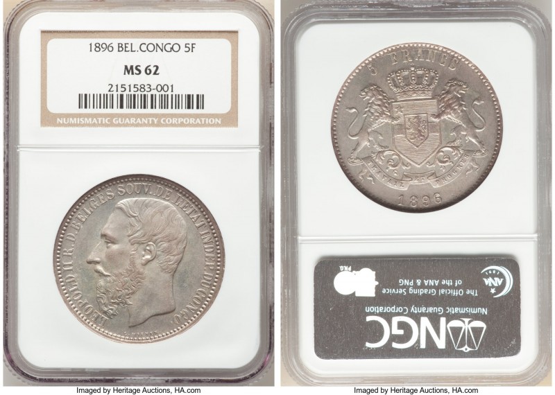 Leopold II 5 Francs 1896 MS62 NGC, KM8.1.Light taupe toning. 

HID09801242017...