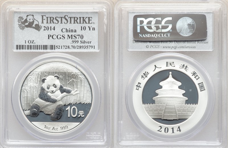 People's Republic 5-Piece Lot of Certified silver "First Strike" Panda 10 Yuan (...