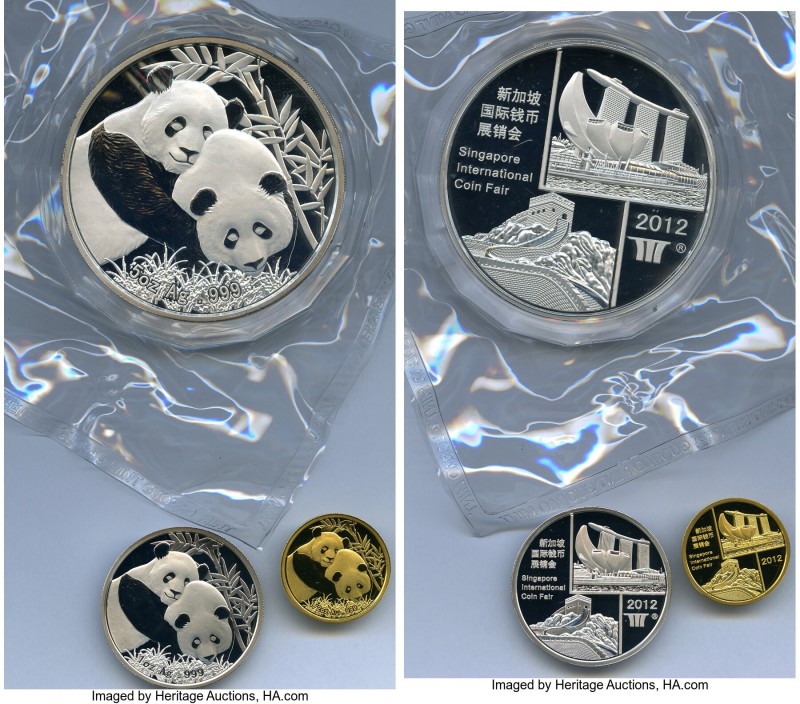 People's Republic 3-Piece Lot of Uncertified gold & silver Proof Panda "Singapor...
